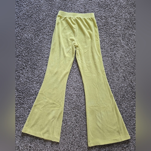 Aerie Groove-on Ribbed Velour Flare Pants Neon Yellow XS - Picture 3 of 6